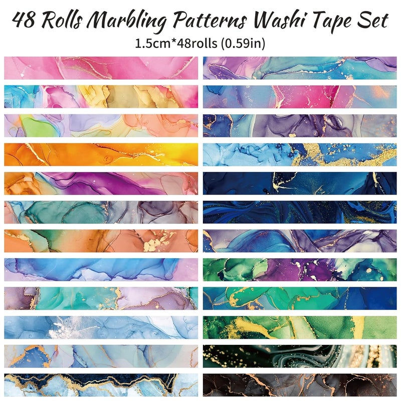 Mooker 48 Rolls Washi Tape Set - Decorative Masking Tape Colored Marbling Patterns, Adhesive Artists Tapes for Journaling Supplies, DIY Crafts, Scrapbooking, Junk Journal Supplies, School Supplies - Image 3